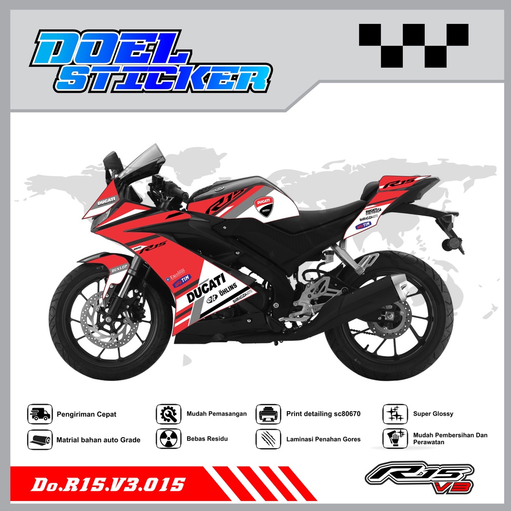 STICKER STRIPING R15 V3 - STICKER STRIPING SEMI FULL LIST VARIASI HOLOGRAM , CROME R15 V3 DOEL 015