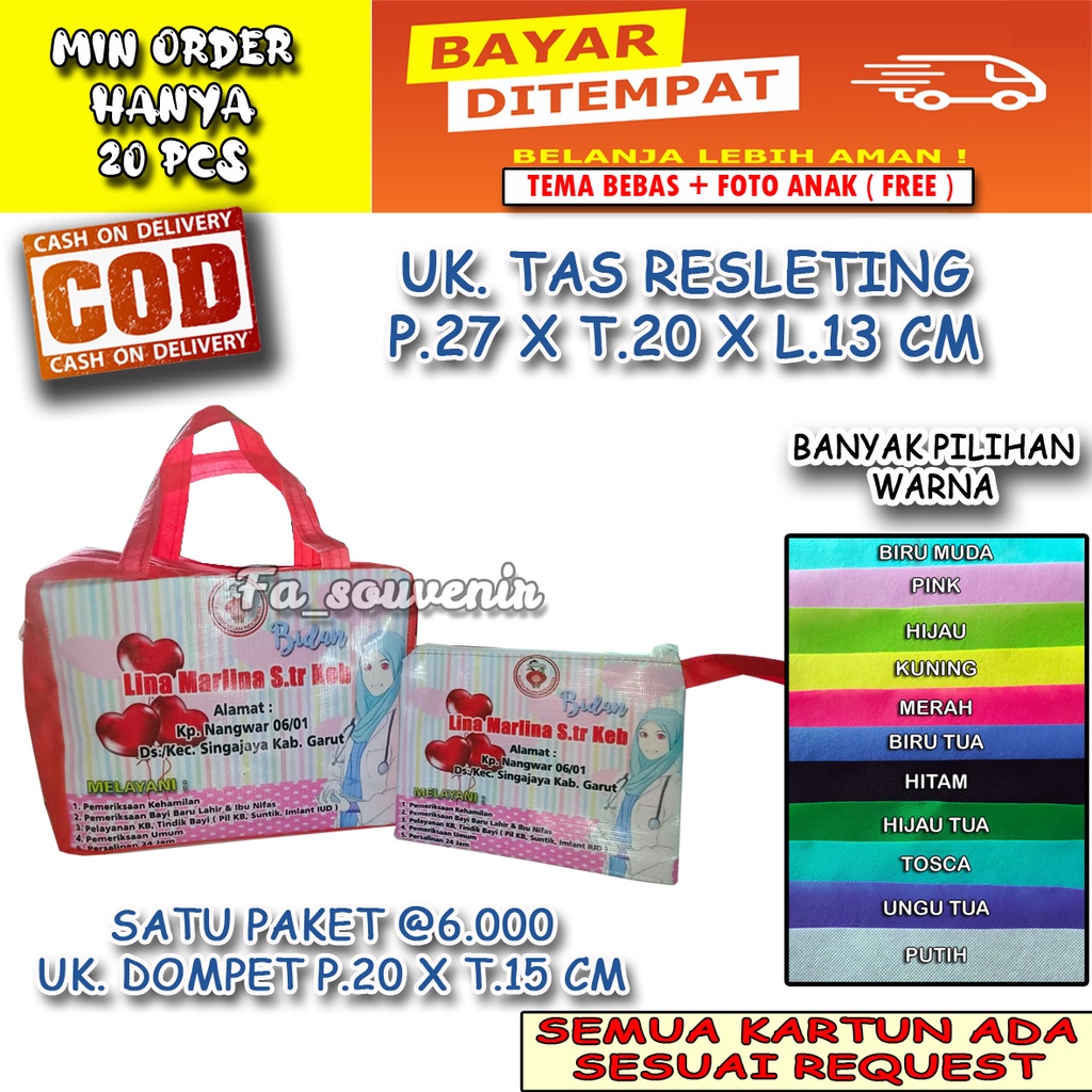 

Tas custom nama ( COD )Tas Partus Persalinan ( SATU PAKET DOMPET KB ) Tas Souvenir Baby Cowok Cewek Bidan Bisa Custom Nama, Gambar, Foto / TAS ULANG TAHUN / TAS PERNIKAHAN / TAS SOUVENIR / souvenir ulang tahun anak