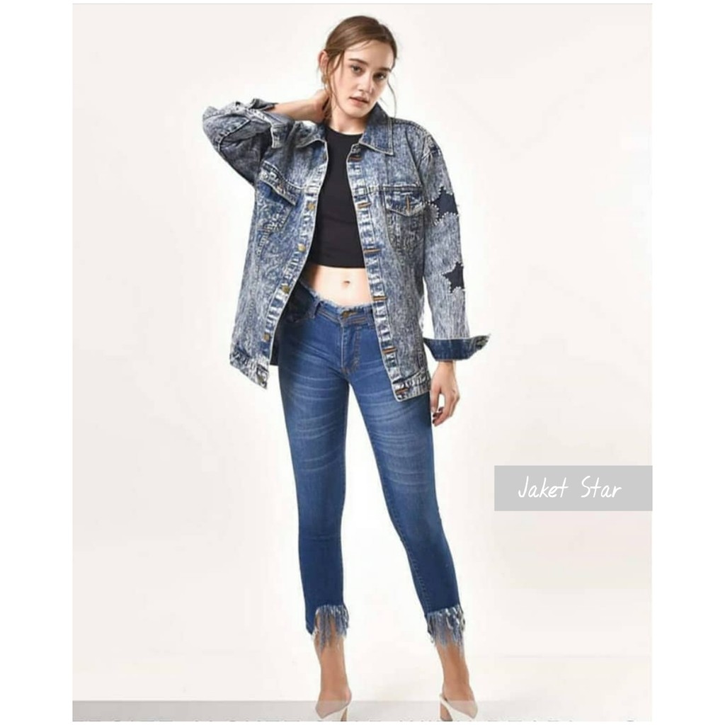 Jaket Wanita Jeans kombinas Oversize Wanita Ancien Store