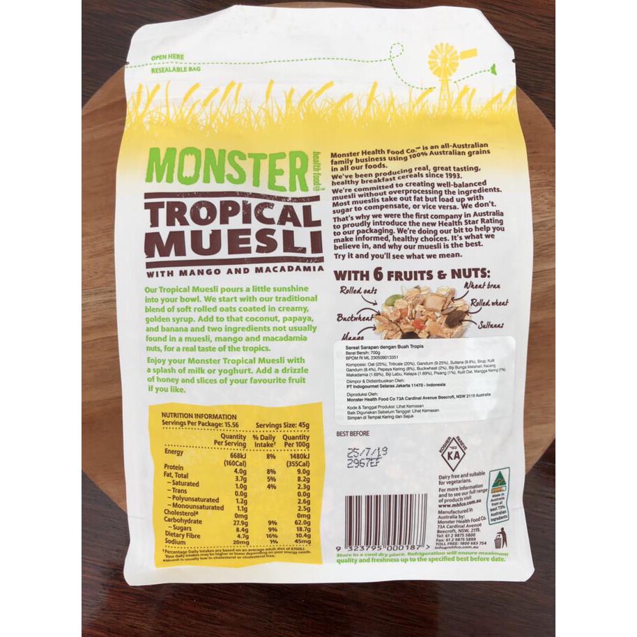 Khas MONSTER Tropical Muesli 700gr cereal sereal Mango Coconut