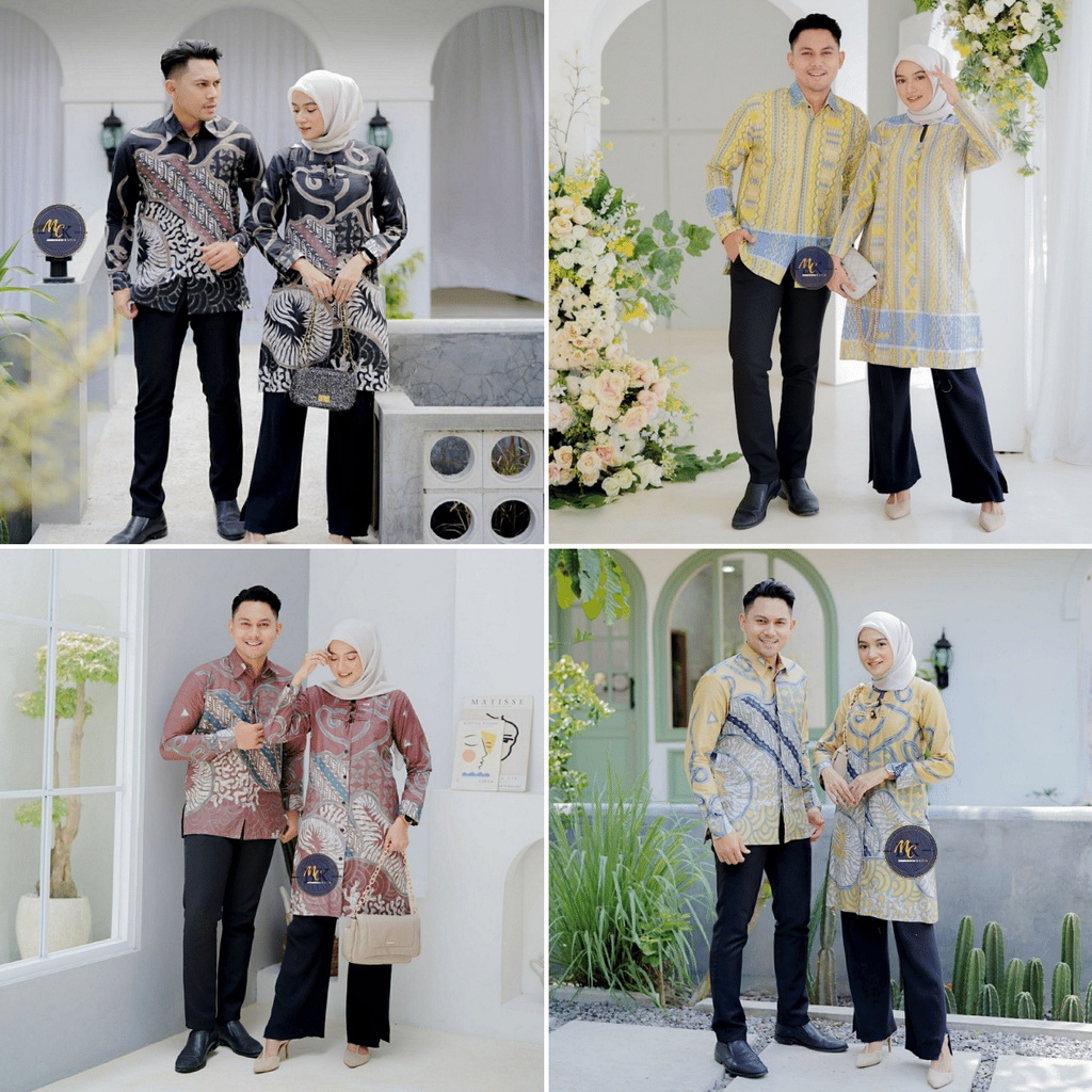 Batik Couple (MCbatik) - Batik Couple Tunik Kemeja Motif Soft Terbaru Full Kancing Depan/Busui Friendly Ready Seragam Kantor M L XL XXL Jumbo