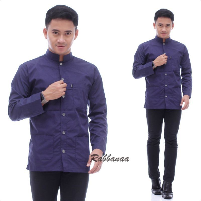 Baju Koko Habaib Putih Polos Koko Haibah Lengan Panjang Koko Ammu-Biru navy