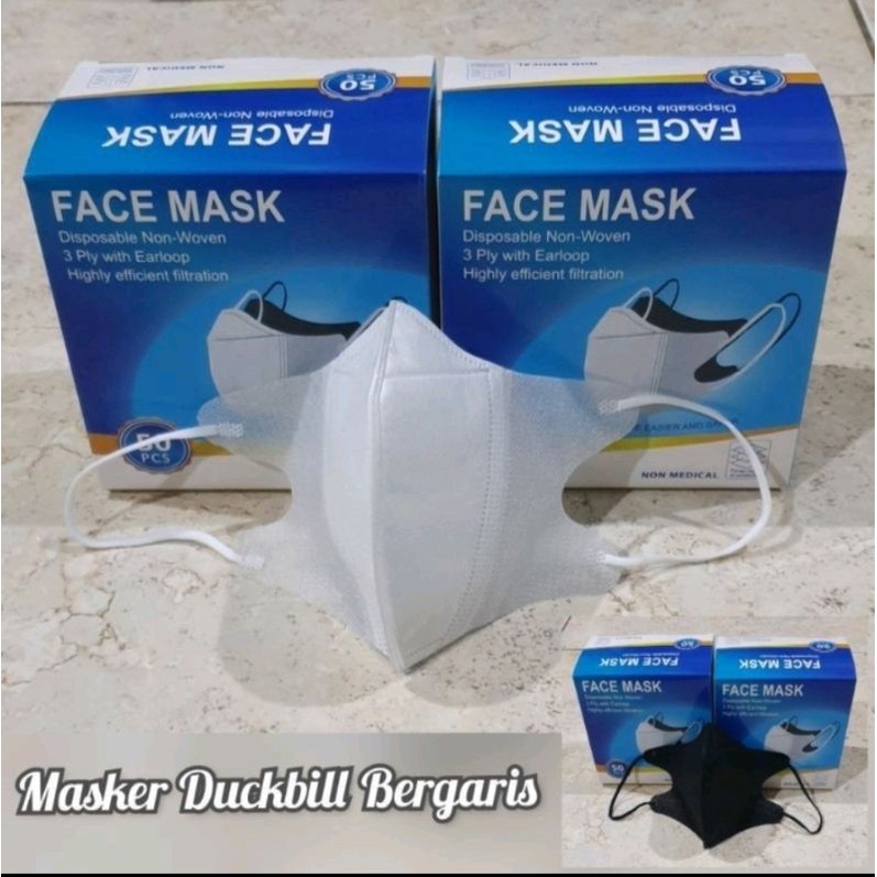 US130 Per Box isi 50 | Masker Duckbill 3 PLY Hitam Putih Dewasa By Toko Haji Usman