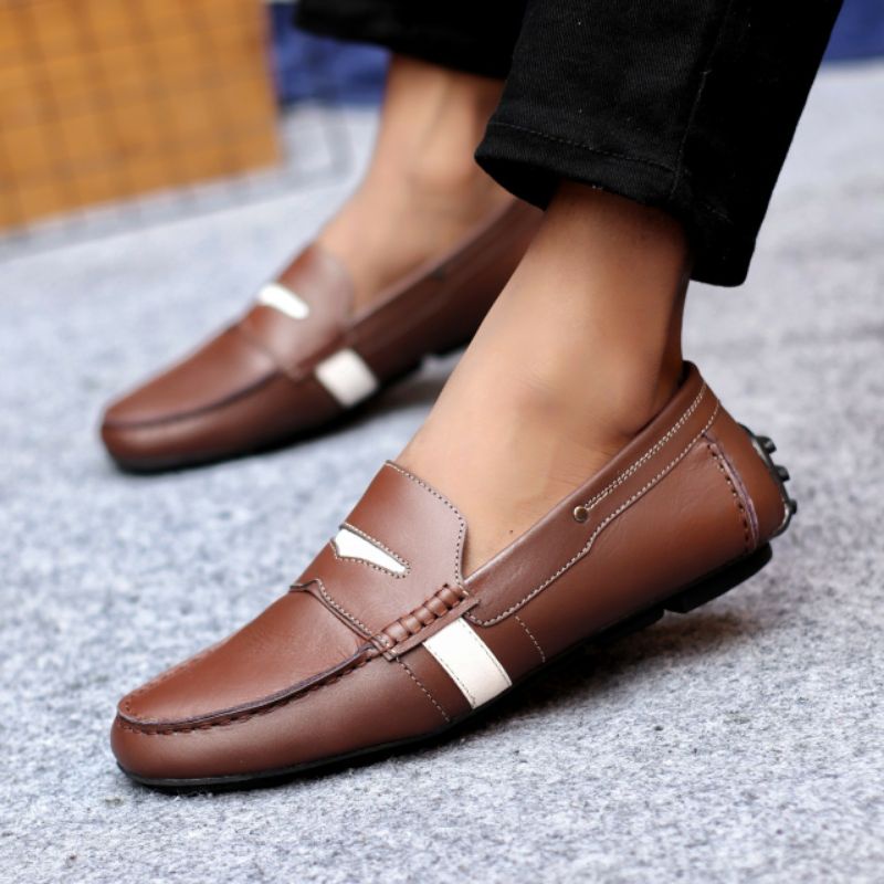 VELAZ BROWN Sepatu Pria Kulit Asli Slip On Cowok Casual Slop Formal Kerja Kantor Loafers Pesta