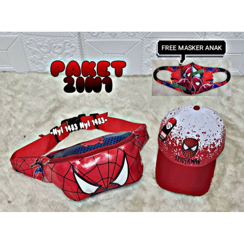 PAKET 2IN1 TAS SLEMPANG/TOPI ANAK BORIR FREE MASKER