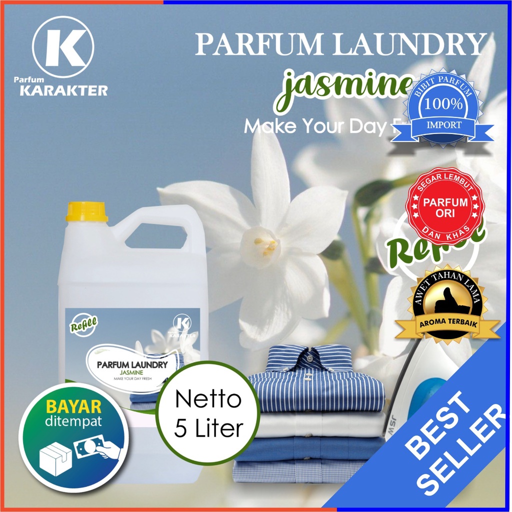 Parfum Laundry aroma Jasmine | Bibit Parfum Import Wangi &amp; Tahan Lama | Kemasan 5 Liter | Bisa Cod | Terlaris