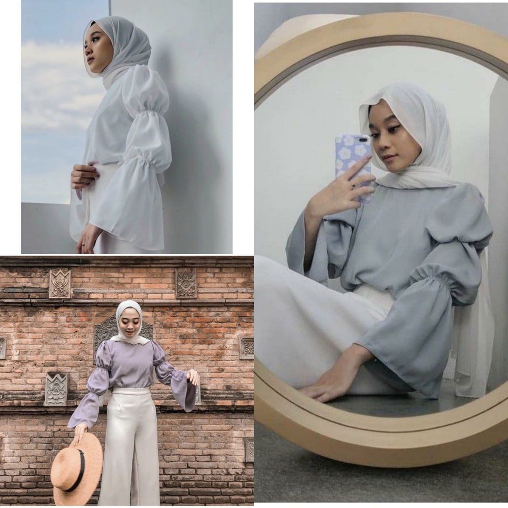 baju blouse blus bluse ootd atasan wanita lengan balon kekinian terbaru modern lucu murah A45