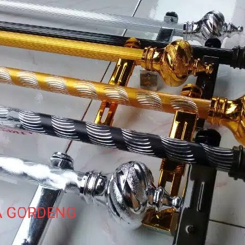 Batang Hordeng 1,5M 2M 1M 75CM  BATANG ROLLET GORDEN SOKA GOLD SILVER ULIR KRISTAL - FULLSET TIANG GORDEN