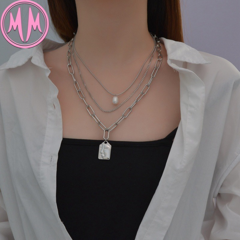 MORYMOSHI N1214 Kalung 3 Lapis Wanita Titanium Stainless Anti Karat Anti Luntur Fashion Korea