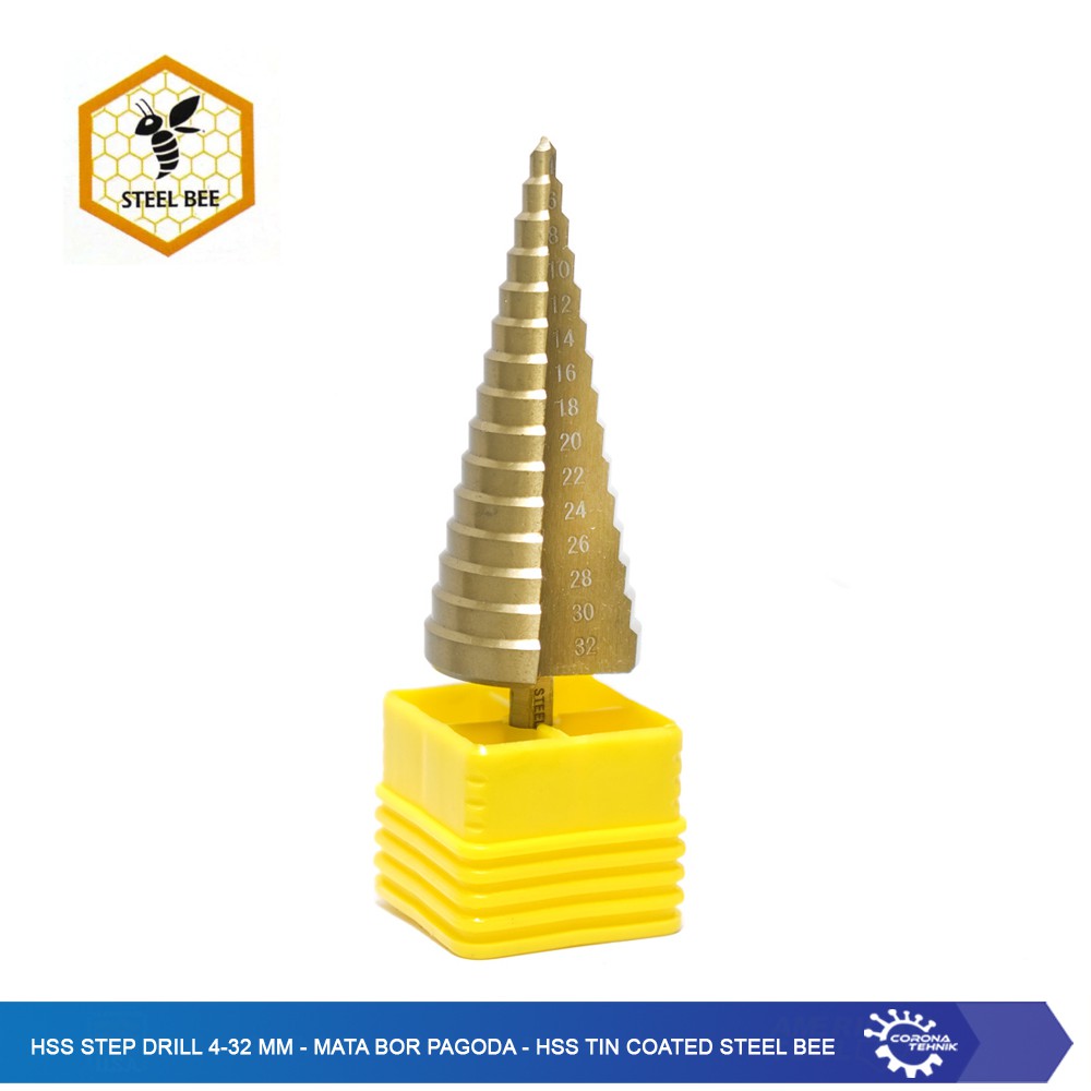 HSS Step Drill 4-32 mm - Mata Bor Pagoda - HSS Tin Coated Steel Bee