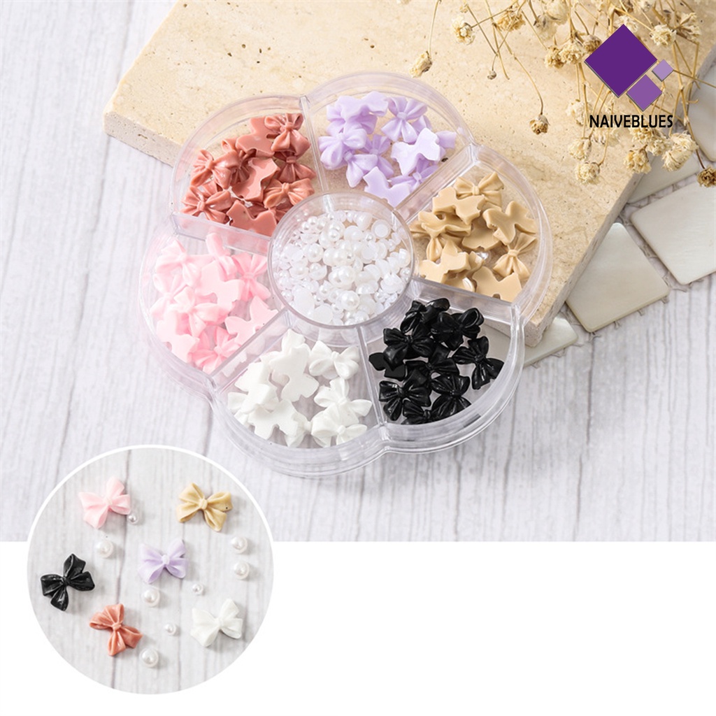 Naiveblue 1 Kotak Ornamen Bentuk Pita 3D Bahan Resin Untuk Dekorasi Nail Art DIY