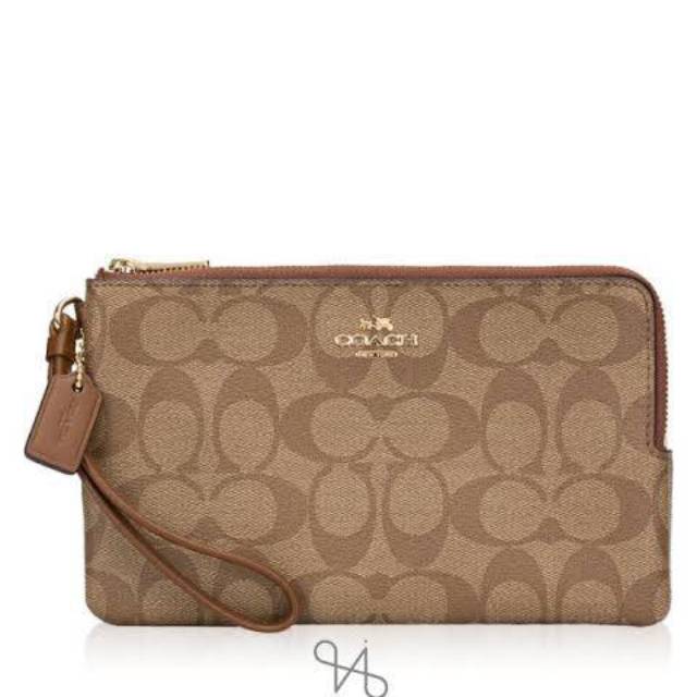 CLUTCH COACH WRISLET DOUBLE ZIP LARGE SIGN SADDLE  - DOMPET COACH ORIGINAL