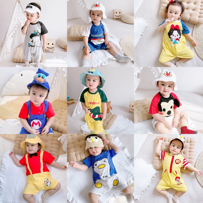 Jumper bayi Karakter, Jumpsuit bayi korea / Jumper lengan pendek bayi / Romper newborn bayi lucu baju kodok bayi