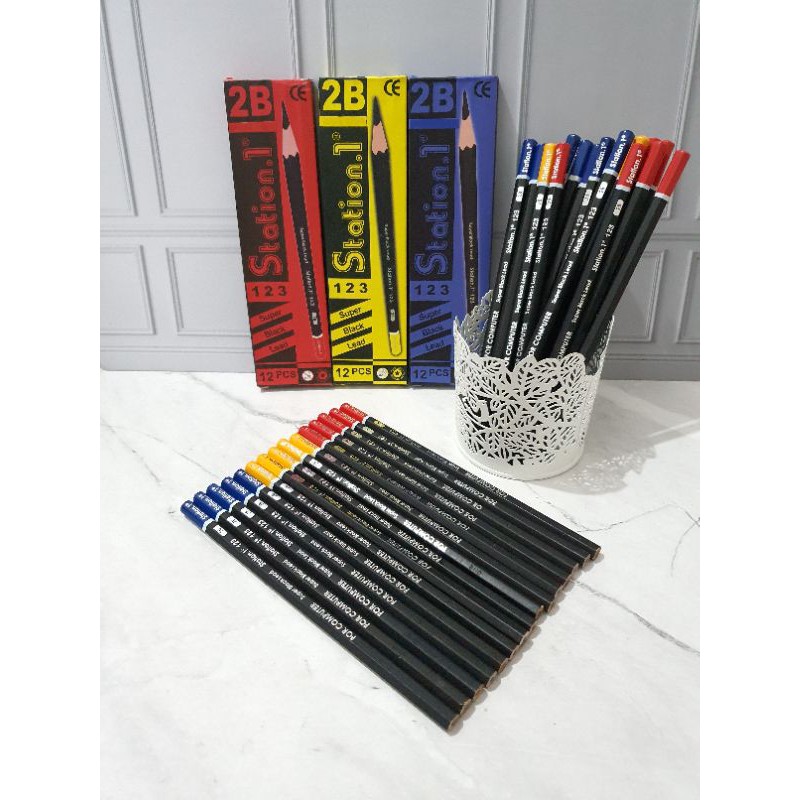 (12pc) pensil 2B murah/pensil 123/pensil kayu/pensil station 1-1
