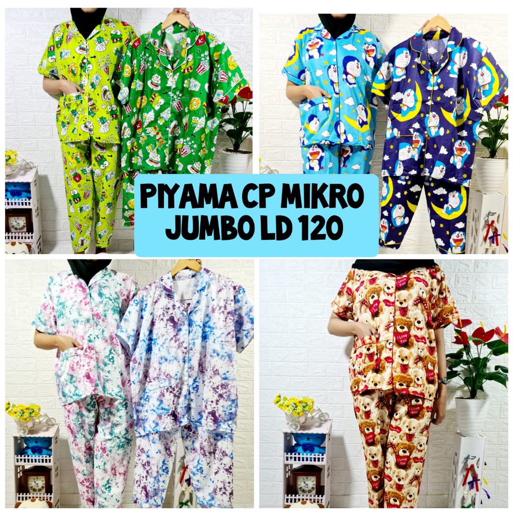 baju tidur piyama celana panjang lengan pendek jumbo ld 120 (Mikcro)
