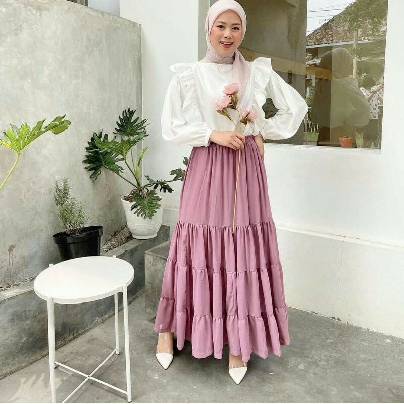 Alny Hijab - Rok Canda / Rok Susun Maxi Skirt Rok Bangkok Skirt Rok Umpak Rok Ceruty Rok Panjang