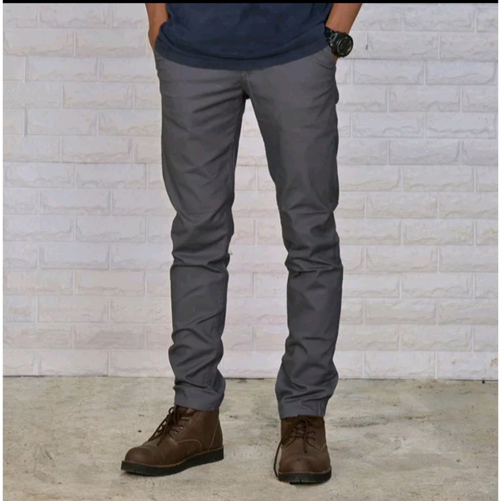 CelanaPanjang Skinny Chino Pria Formal Casual Slimfit Stylish Cream Mocca Hitam Abu-abu Coklat cino