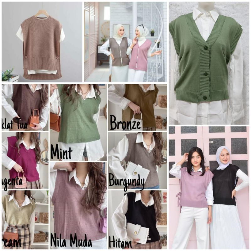 vest rompi rajut wanita / rompi tali / rompi vneck / rompi button