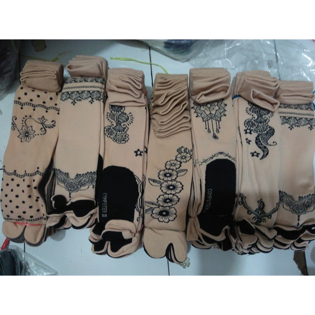 Kaos kaki Jempol Muslimah (Motif Henna,Nylon Spandek,dewasa,size 36-42, Muslimah jempol bisa COD)