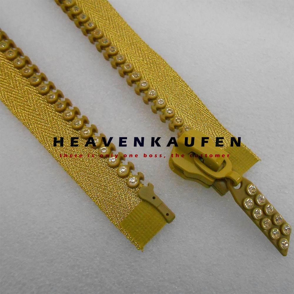 Resleting Zipper Besar Gold Panjang 50 cm Hias Permata Imitasi