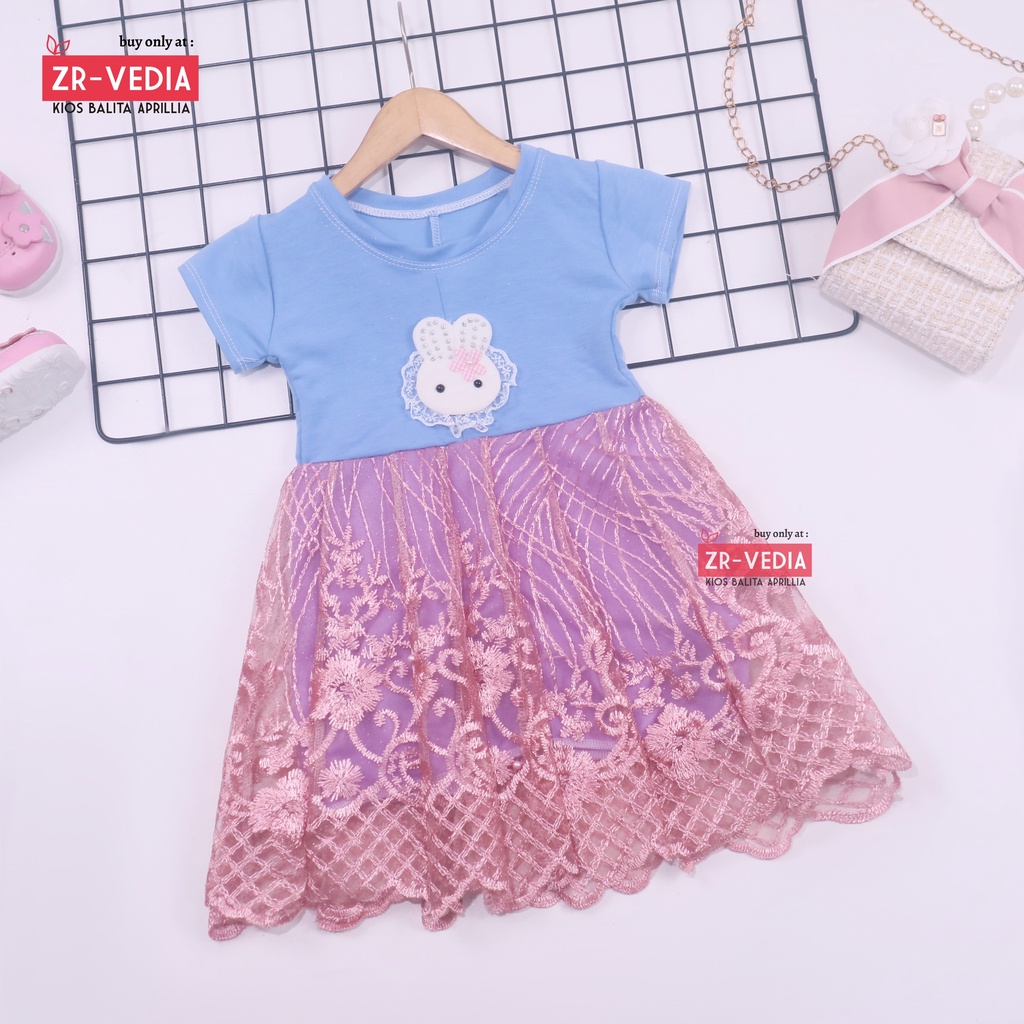 Dress Tsana uk 1-3 Tahun / Gaun Brukat Pesta Cewek Dres Brokat Anak Perempuan Lengan Pendek Import Premium