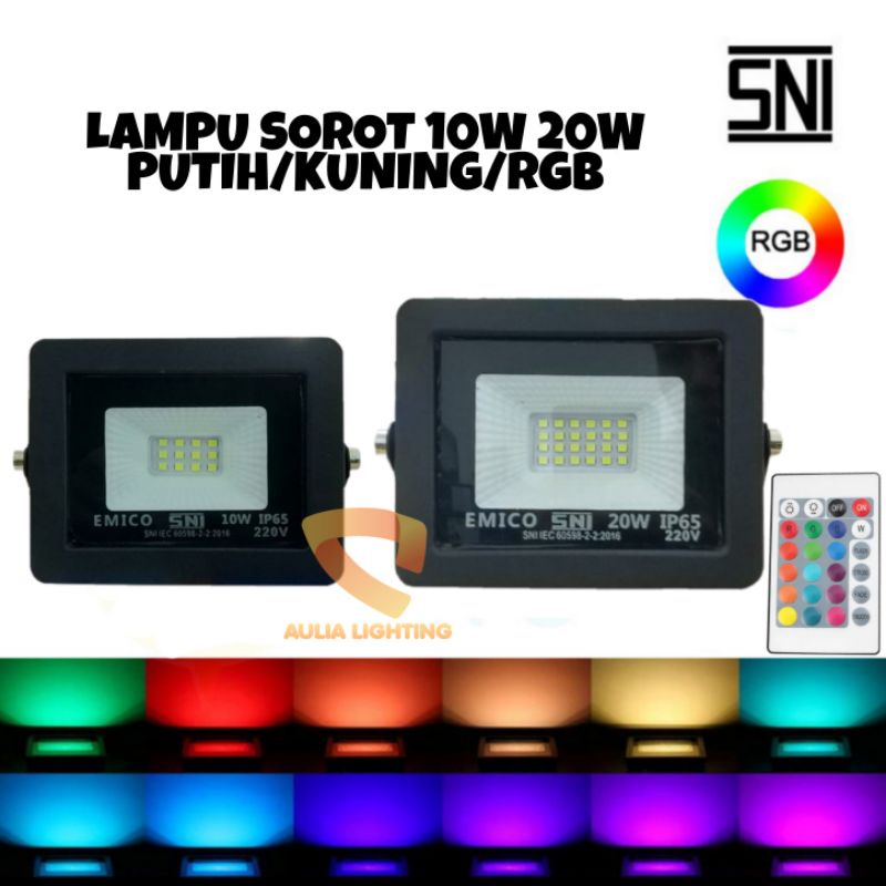 Lampu Sorot 20w 10w Led Flood Light 10 20 Watt Outdoor Waterproof  900 Lumen Taman hias RGB Warna Warni