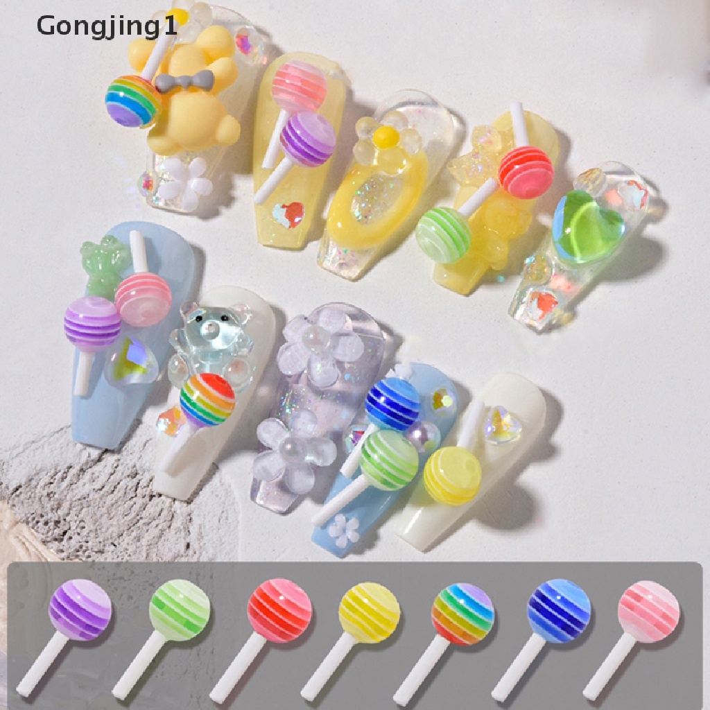 Gongjing1 30pcs / Set Ornamen 3D Bentuk Permen Lolipop Untuk Dekorasi Nail Art DIY