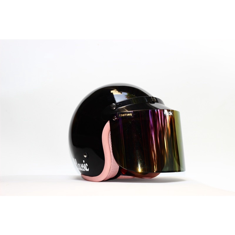 (BISA BAYAR DI TEMPAT)Helm bogo retro pria dan wanita hijab classic original sni trendy list pink hitam glossy list pink kaca datar (BISA COD)-HG list pink kdpel