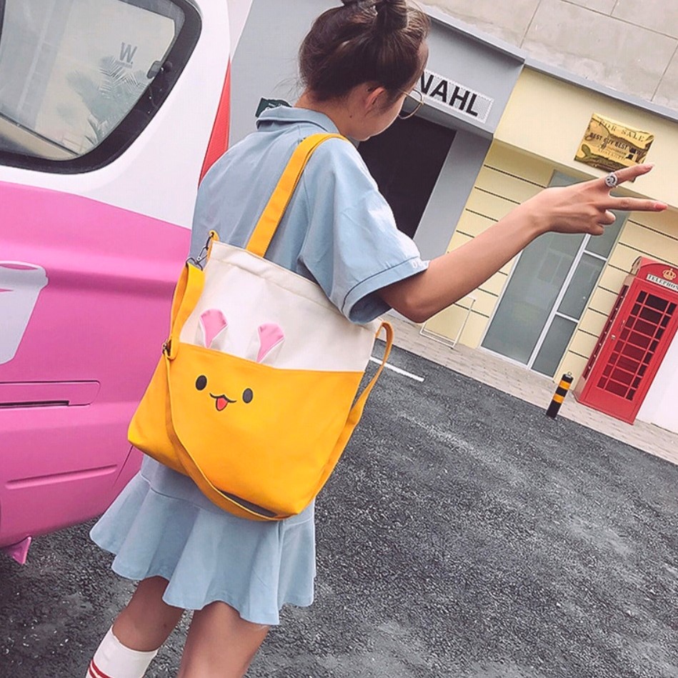 Twenty Bag - Tas Tote Bag Wanita Resleting Terbaru 2022 Aesthetic Kekinian Motif Carakter Rabbit Kelinci Korea Style Multifungsi