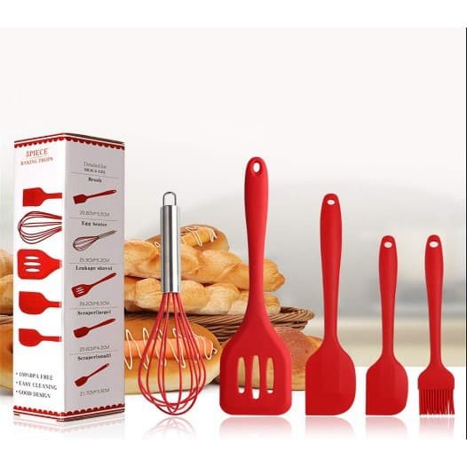 Baking Props 5 Pcs Kocokan Telur Spatula Kuas Kue Silikon