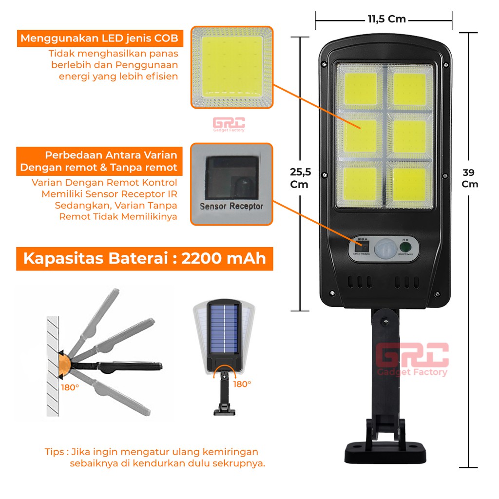 Lampu Dinding LED Taman Sensor Tenaga Surya 50w 450w Lampu Solar