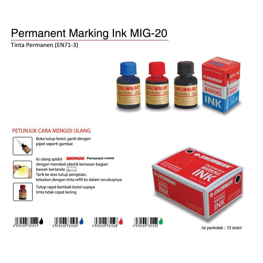 

Isi / Refil Tinta Spidol Permanen Snowman MIG-20 Refill Permanent Ink
