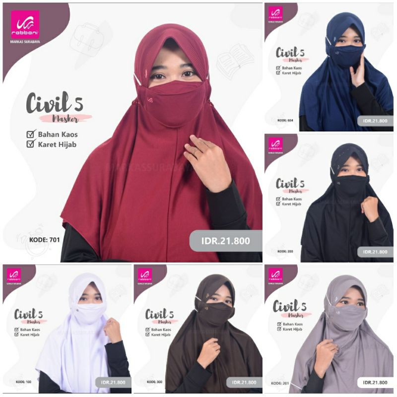 MASKER KAOS RABBANI CIVIL 5 (KARET HIJAB)