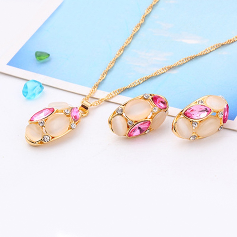 Hu Hu Hu Hu Hu Alat Bantu Pasang Kacamata♡ Set Anting Tusukkalung Rantai Dengan Liontin Batu Opal Bentuk Tetesan Air Untuk Wanita