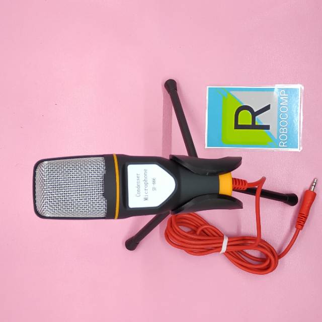 GOLD - 3.5mm Condenser Microphone Warna Emas - Mikrofon Rekaman Kabel Audio + Tripod Stand