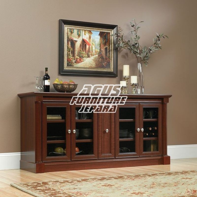 BUFET MEJA TV KACA JATI KLASIK (meja hias meja tv meja kaca cabinet)