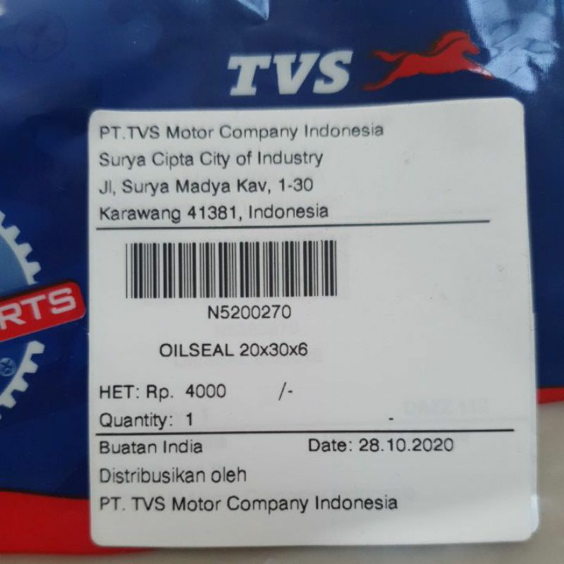 Seal Puly Belakang Dazz 20 30 6 TVS