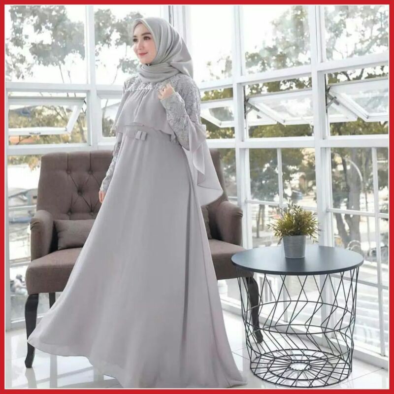 Baju Gamis Pesta Brukat Gaun Pesta Warna abu Series Najwa Fashion Muslim