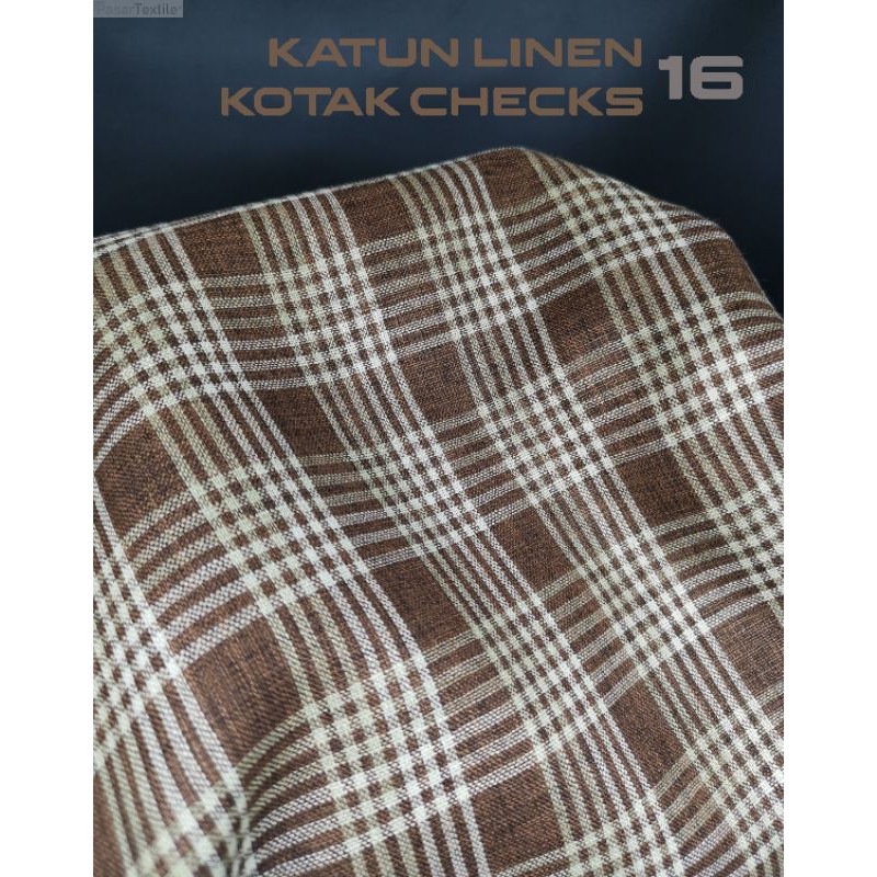 Kain Katun Linen Cotton Linen Yarn Dyed Motif 16 Kotak per 0.5meter