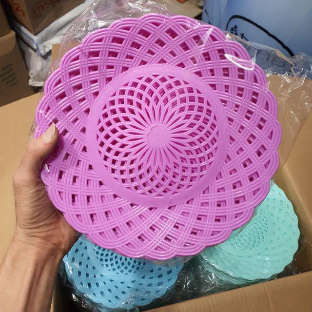 Piring Rotan Plastik Bulat Piring Lidi TEBAL ISI 1 LUSIN-Unggu