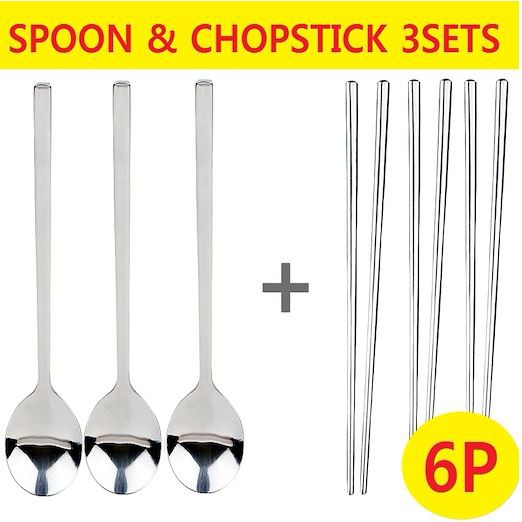 KOREAN Chopsticks 3P + Spoon 3P = 6P Set / Simple Stainless Steel