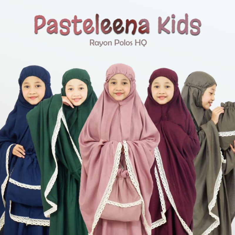 Mukena anak terbaru mukena pasteleena rayon premium motif polos