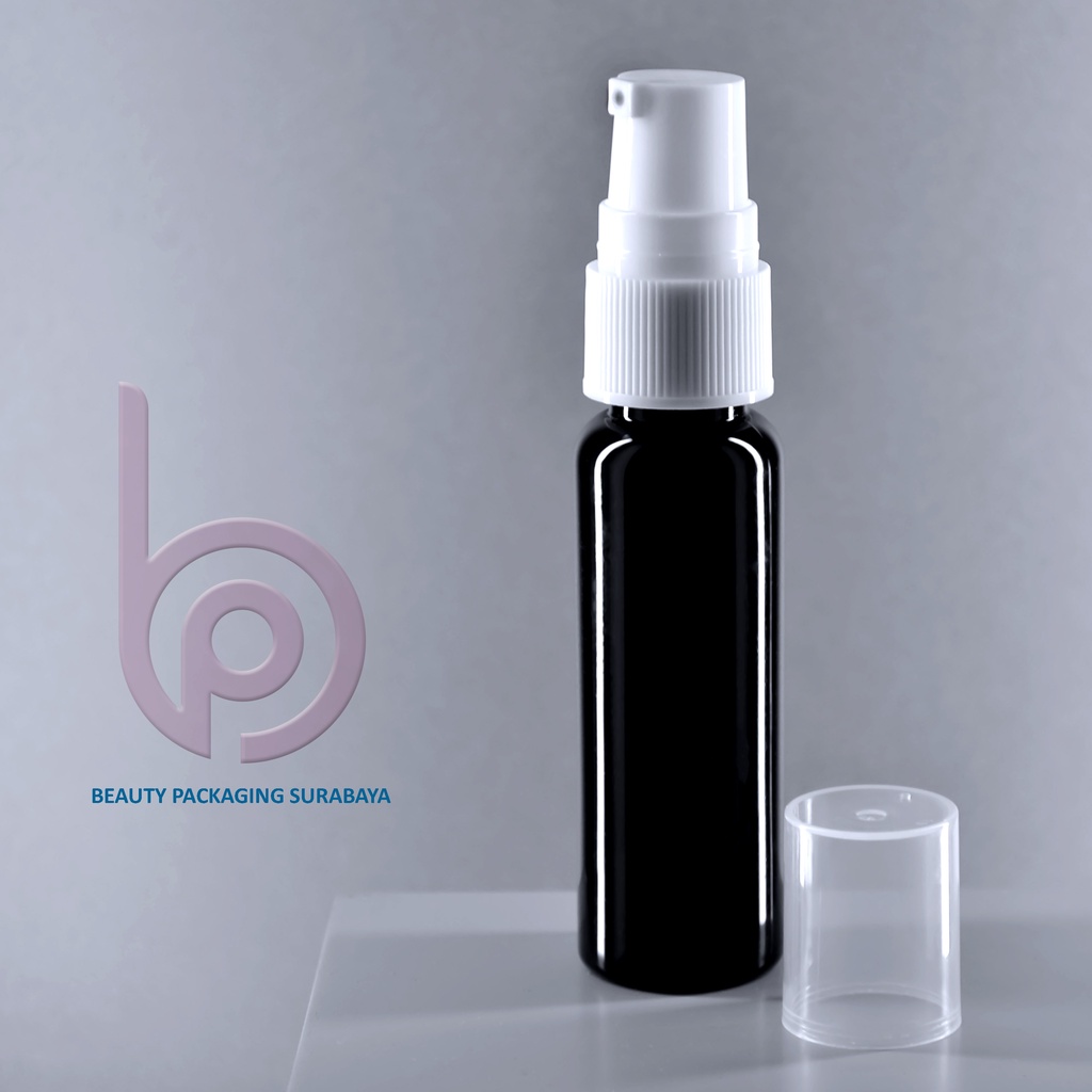 Botol Plastik PET 27ml BR Hitam Tutup Pump Treatment Half Cap