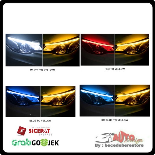 [2 PCS] Lampu LED Alis DRL Sein Running Fleksibel Tahan Air Dua Warna