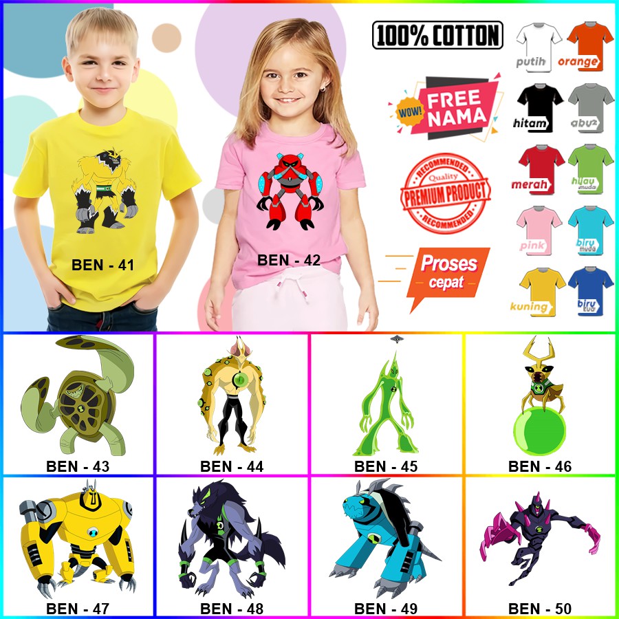 Baju Kaos ANAK DAN DEWASA BEN10 COUPLE (FREE NAMA)