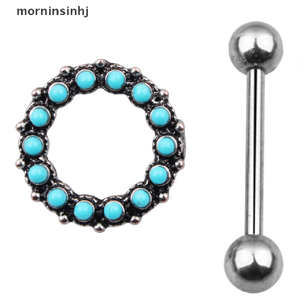 Mor Anting Tindik Putingtubuh Bahan Stainless Steel Desain Bulan Sabit Hias Turquoise Untuk Wanita