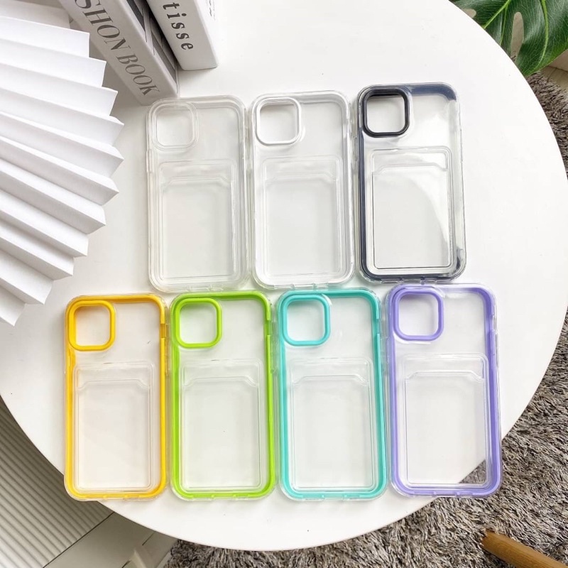 3 In 1 Soft Case Tpu Transparan Slim Fit Bumper Karet Shockproof Holder Kartu Untuk compatible for Iphone 13 Pro Max 12 11 Pro Max X Xs Max Xr 8 7Plus