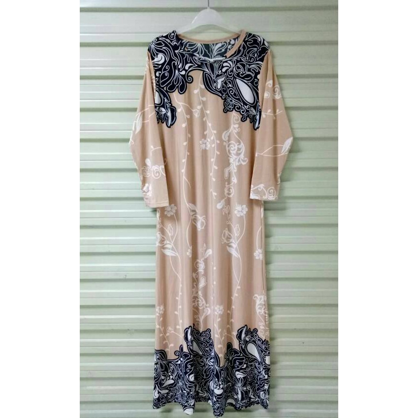 long dress /maxi dress muslim/ gamis spandek korea printing bunga - Ungu, Fit M to L