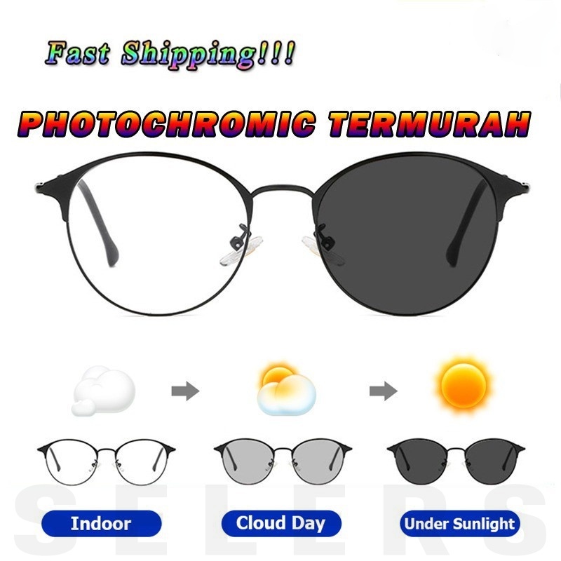 COD2in1 kacamata lensa Photocromic Bulat anti radiasi bluecromic Pria dan Wanita komputer Fotocromic