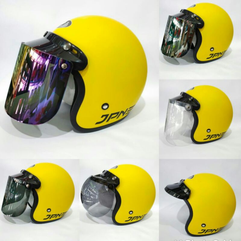 helm JPN kuning doff original kaca flat visor cembung
